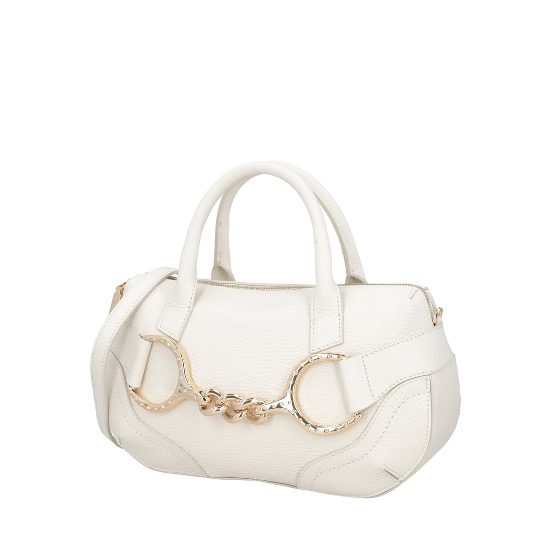 Bauletto Cecilia in pelle con staffa colore avorio