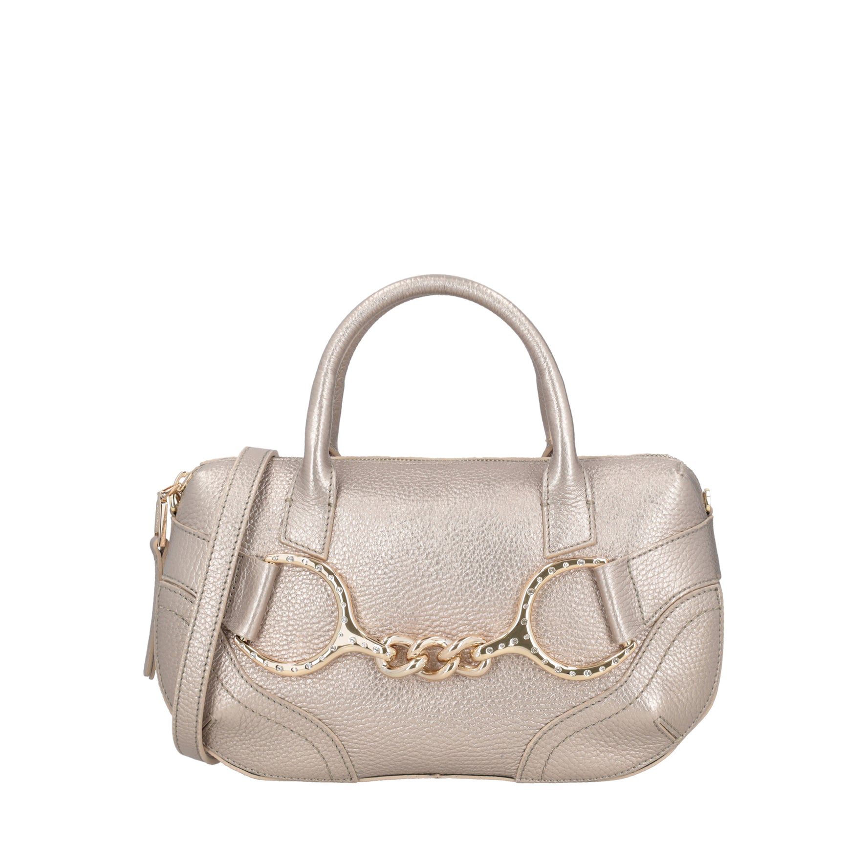 Bauletto Cecilia in pelle con staffa colore oro