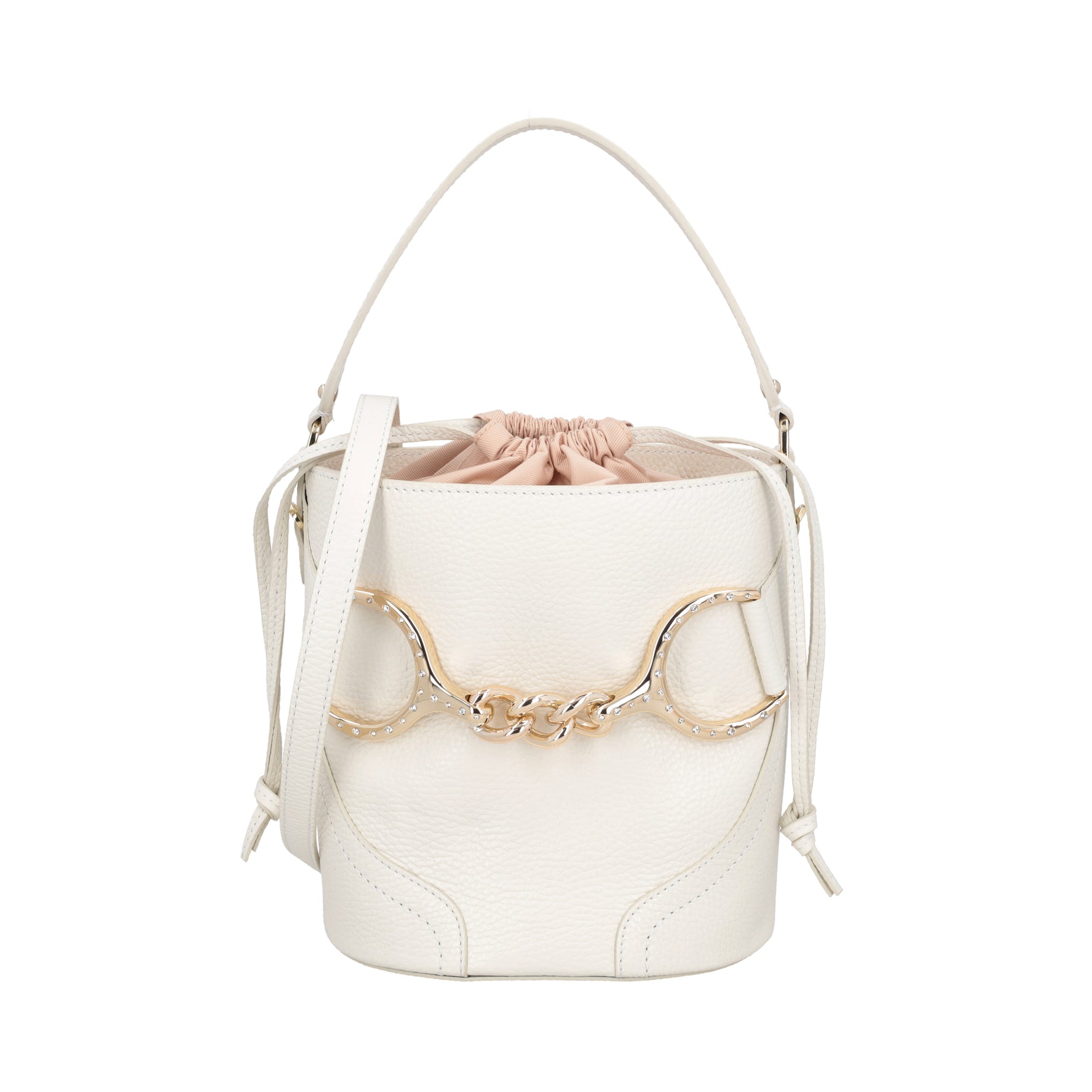 Secchiello Cecilia in pelle con staffa colore avorio