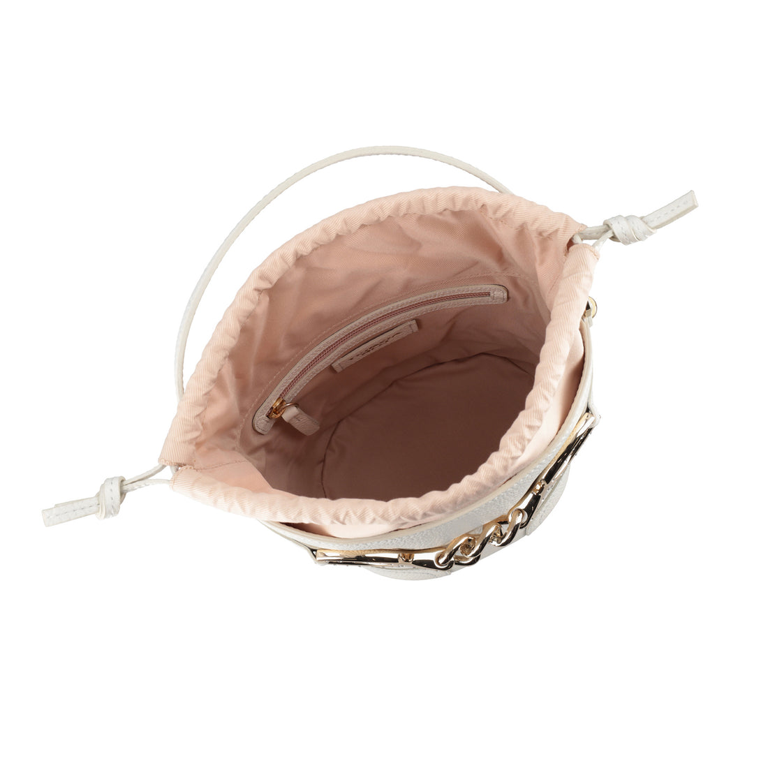 Secchiello Cecilia in pelle con staffa colore avorio