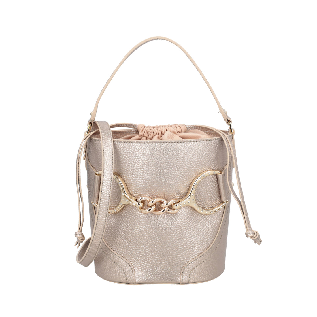 Secchiello Cecilia in pelle con staffa colore oro