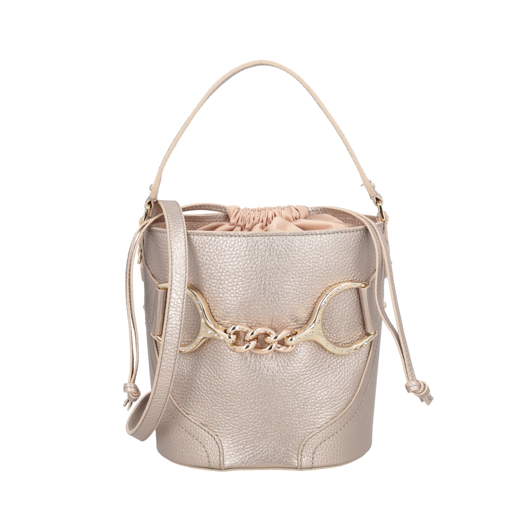 Secchiello Cecilia in pelle con staffa colore oro