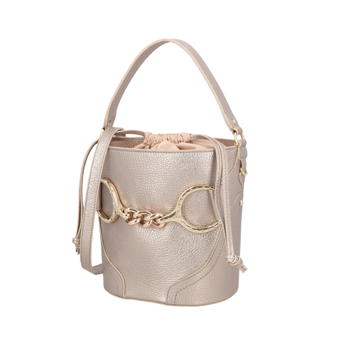 Secchiello Cecilia in pelle con staffa colore oro