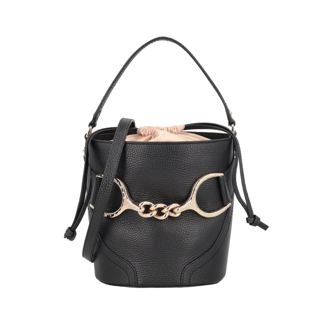 Cecilia leather bucket bag with black bracket
