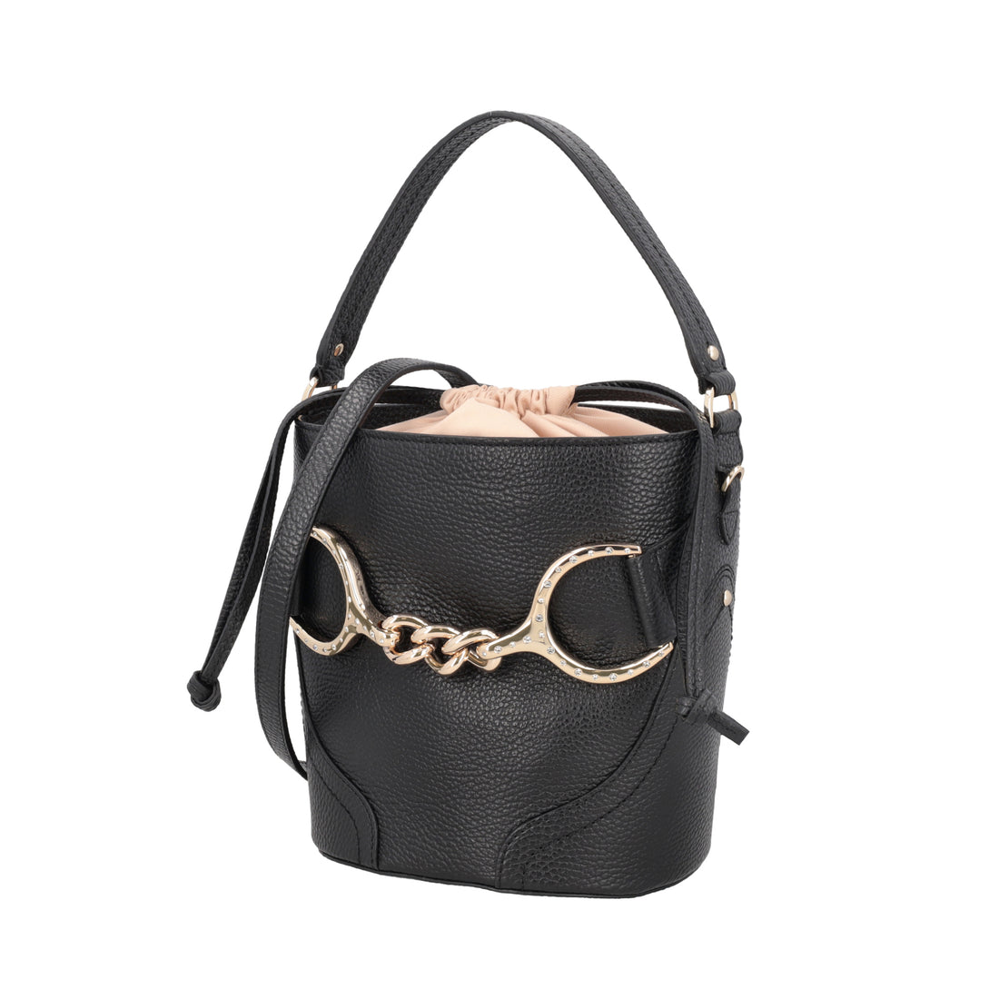 Cecilia leather bucket bag with black bracket