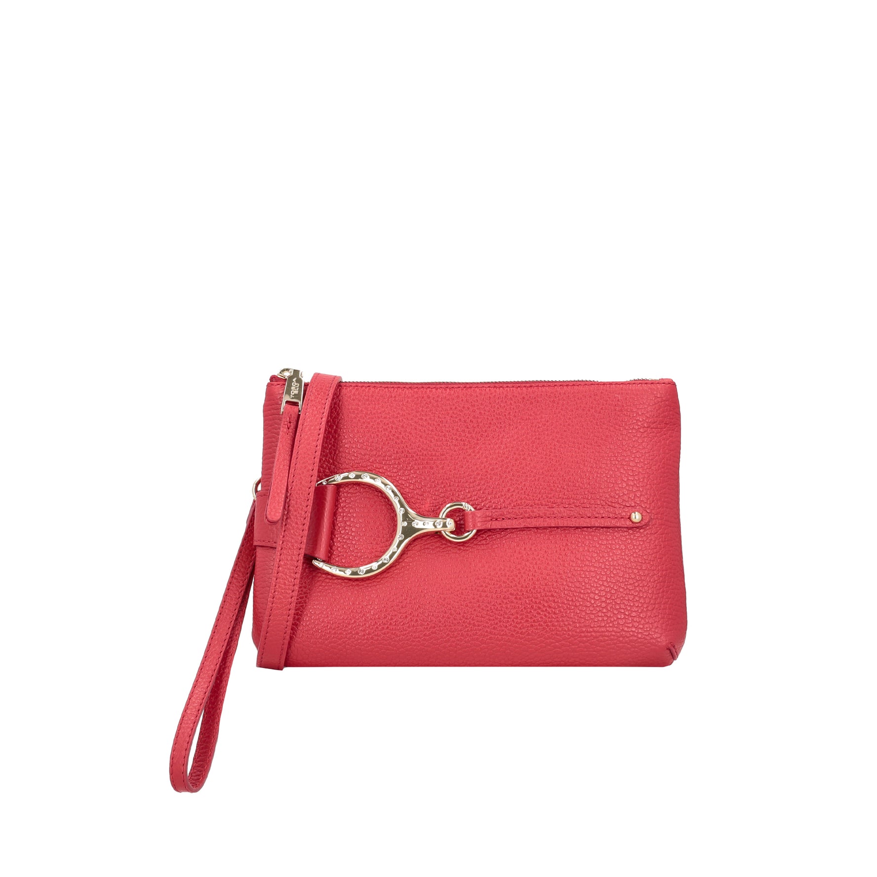 Tracollina Cecilia in pelle con accessorio colore rosso