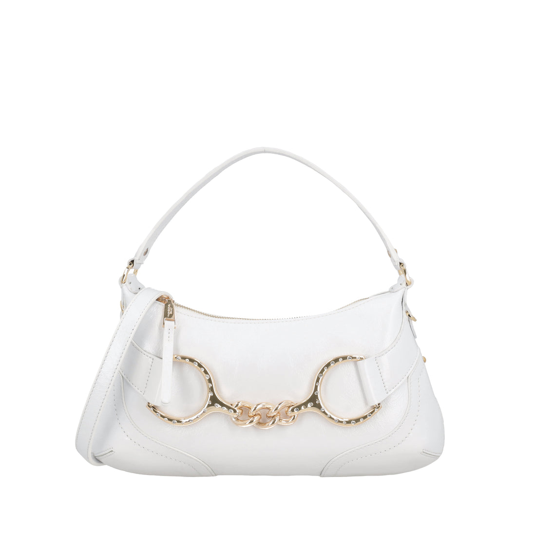 Cecilia leather shoulder strap with white stirrup