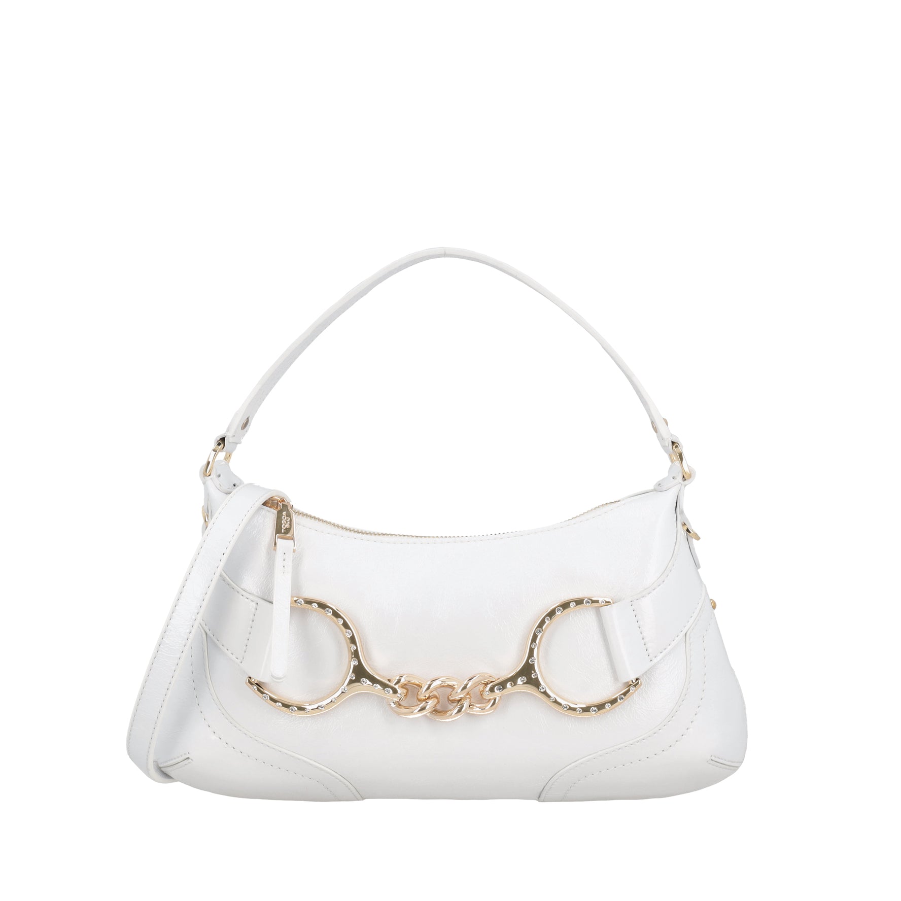 Tracolla Cecilia in pelle con staffa colore bianco