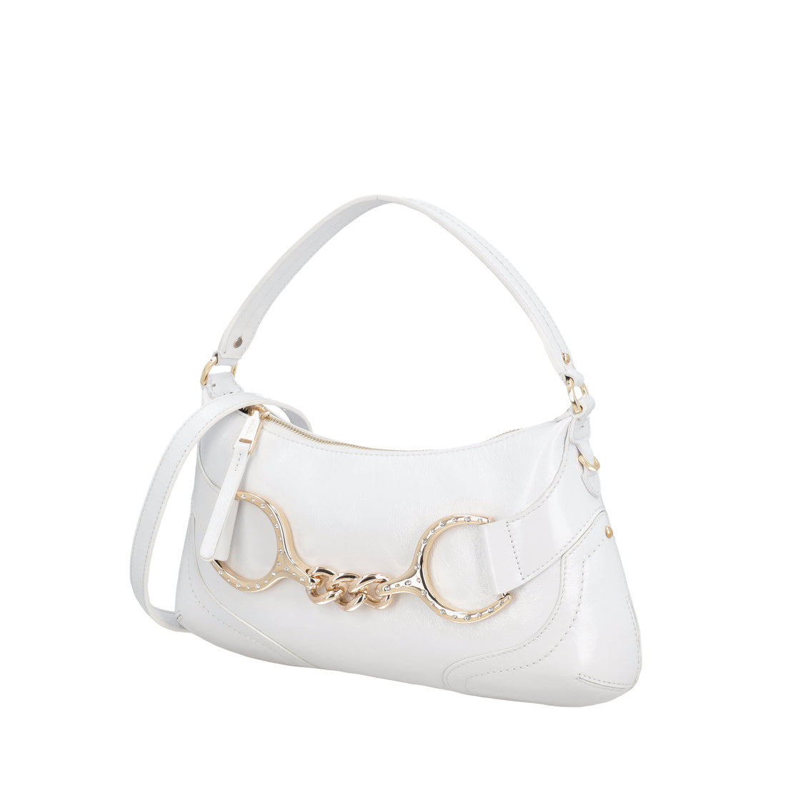 Cecilia leather shoulder strap with white stirrup