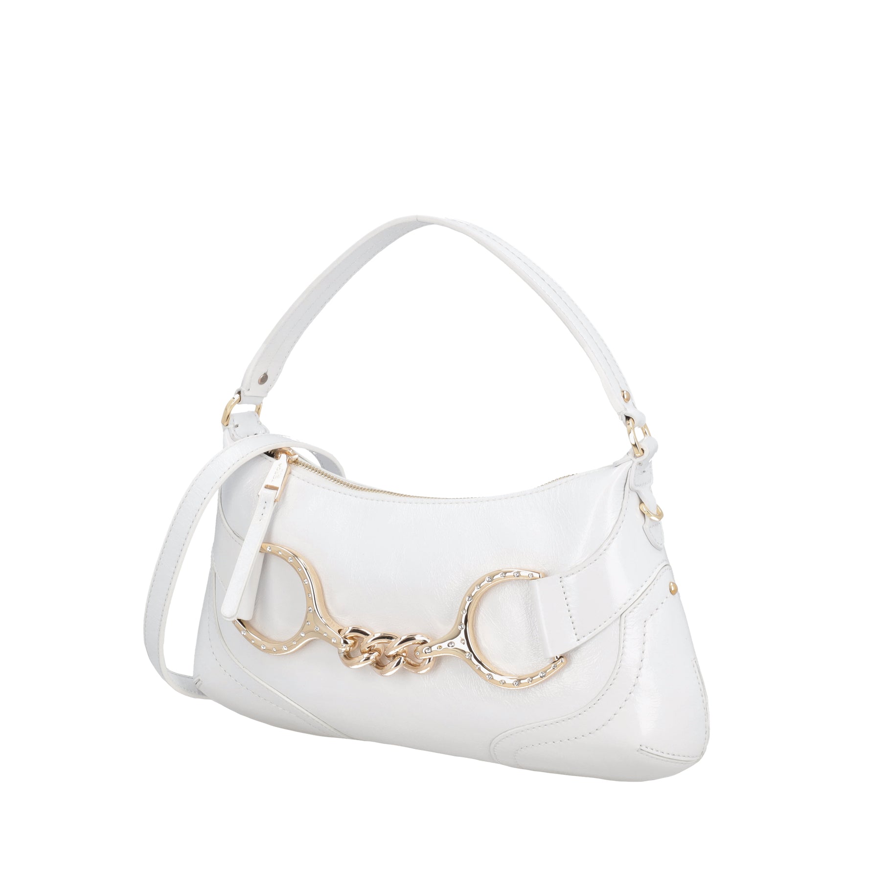 Tracolla Cecilia in pelle con staffa colore bianco