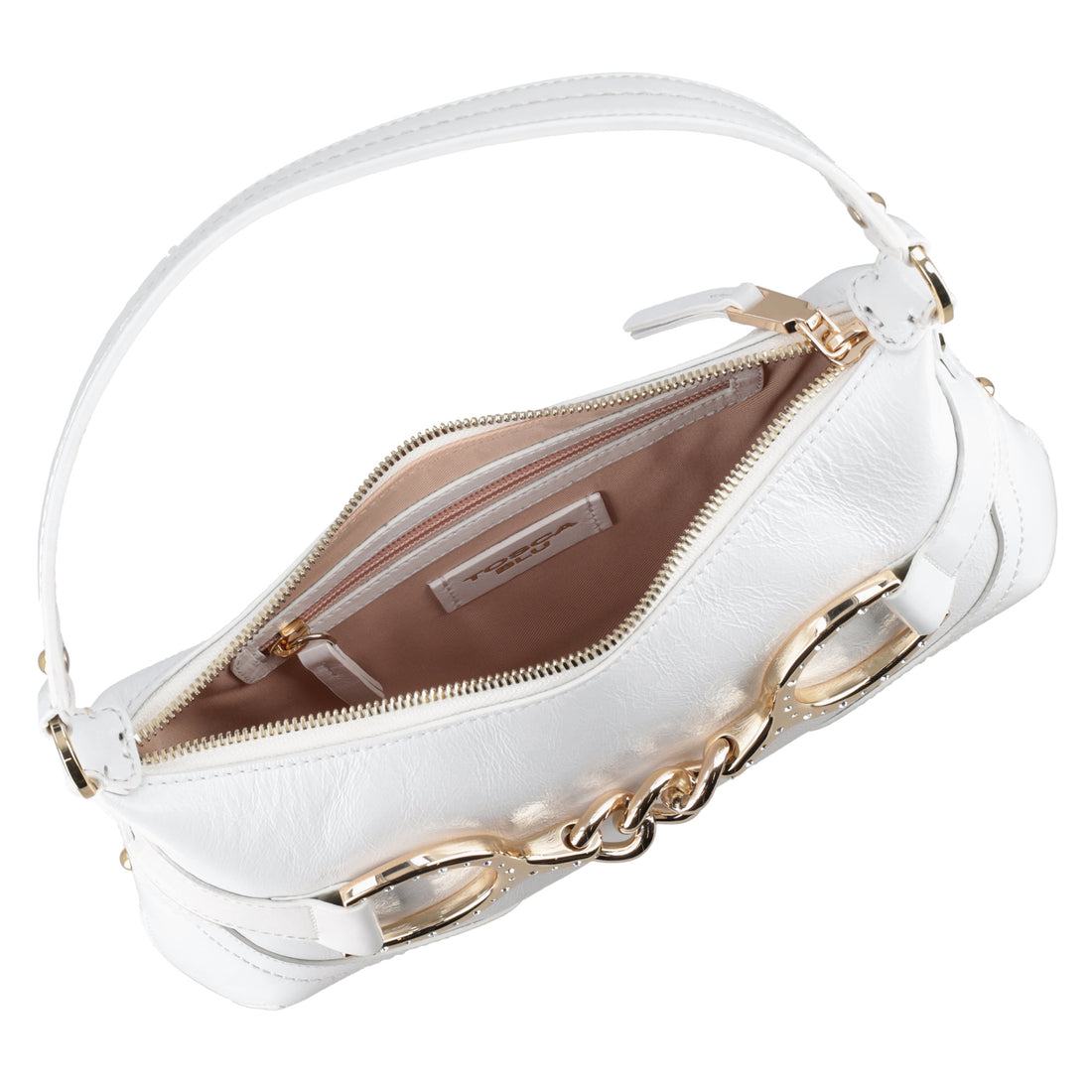 Cecilia leather shoulder strap with white stirrup