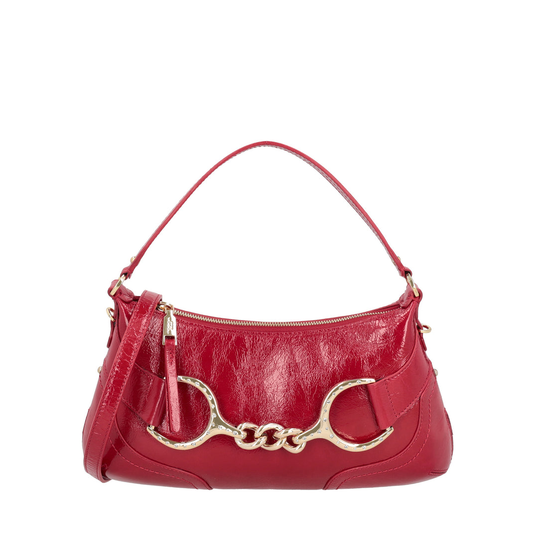 Tracolla Cecilia in pelle con staffa colore rosso