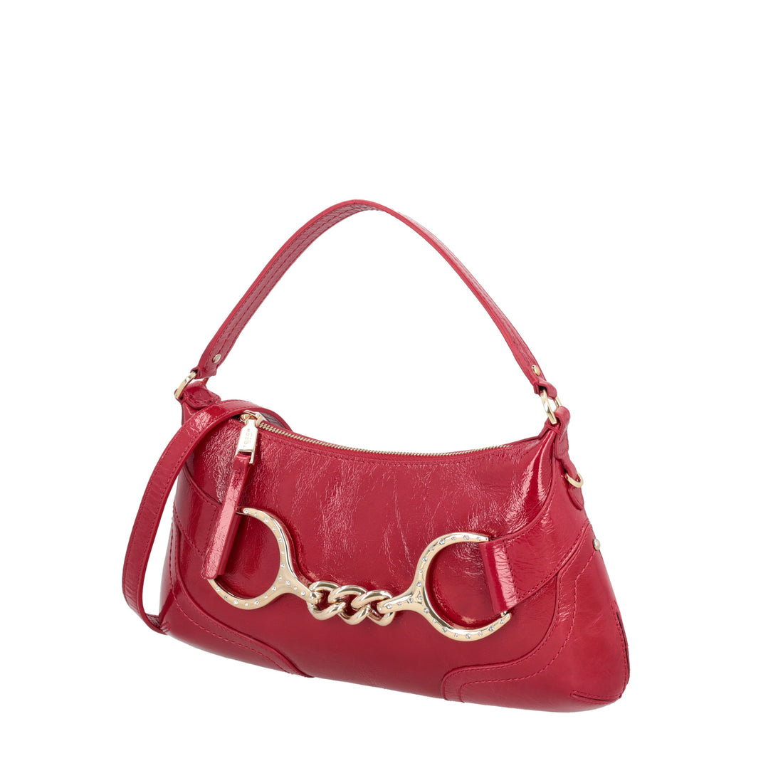 Tracolla Cecilia in pelle con staffa colore rosso