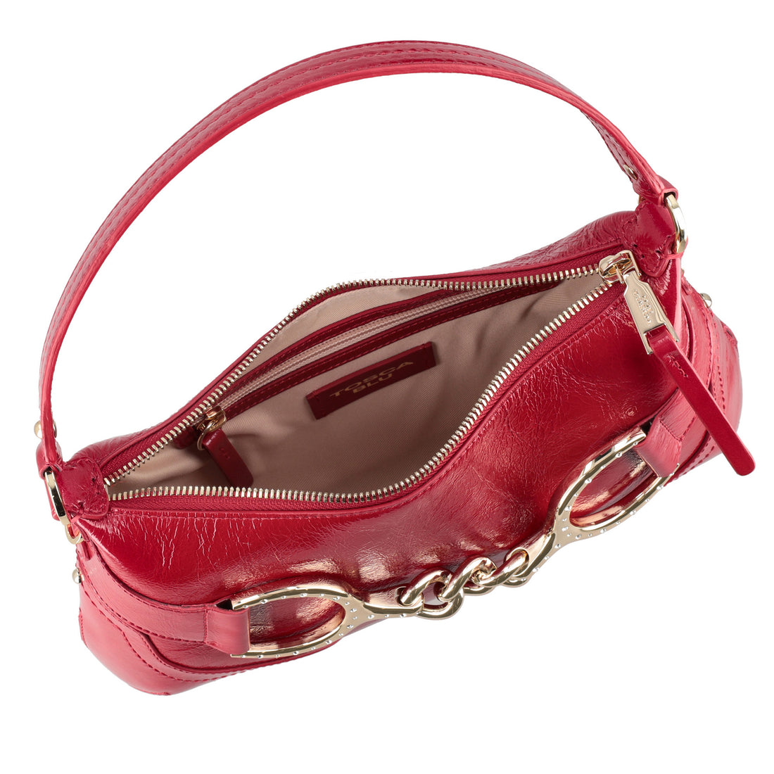 Tracolla Cecilia in pelle con staffa colore rosso