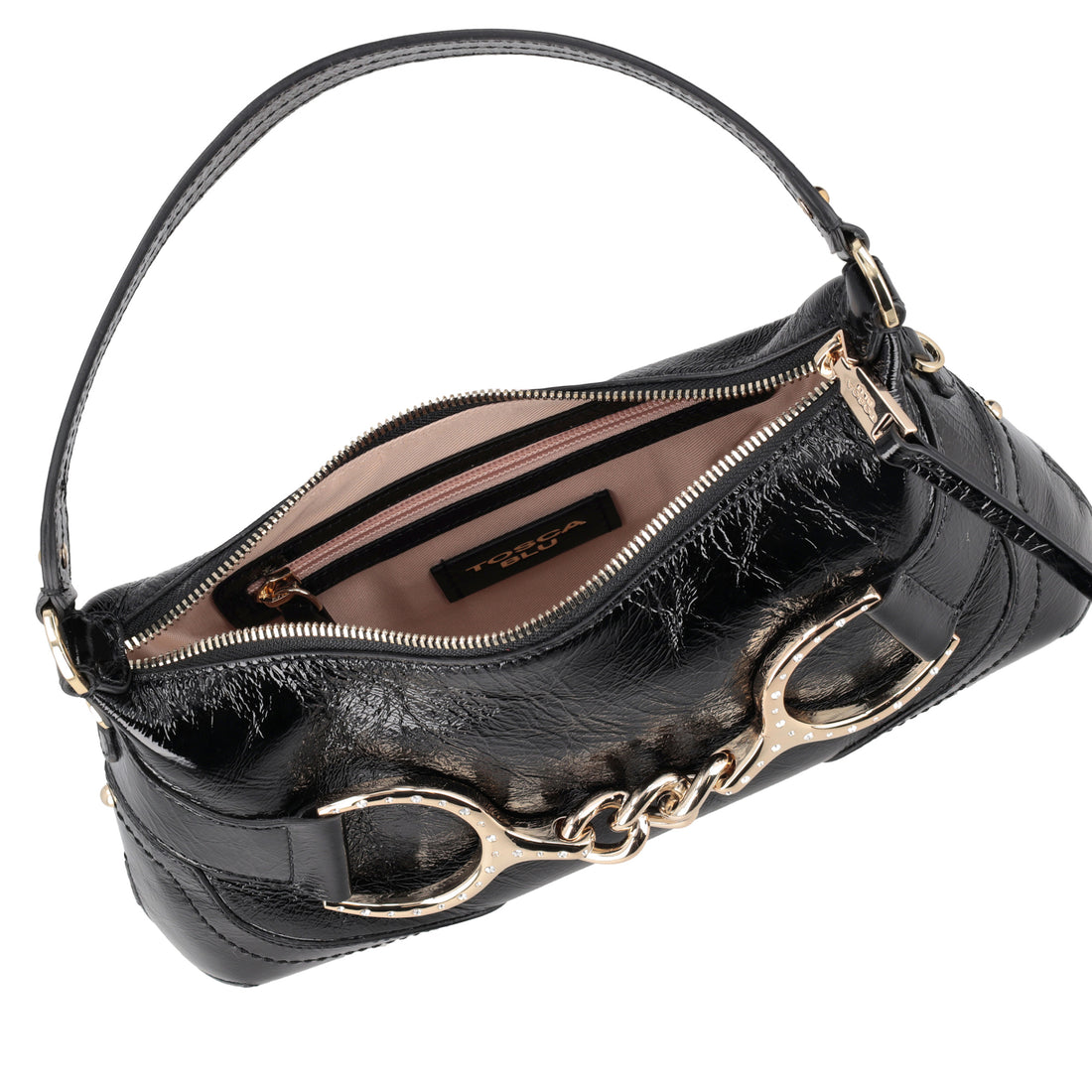Tracolla Cecilia in pelle con staffa colore nero
