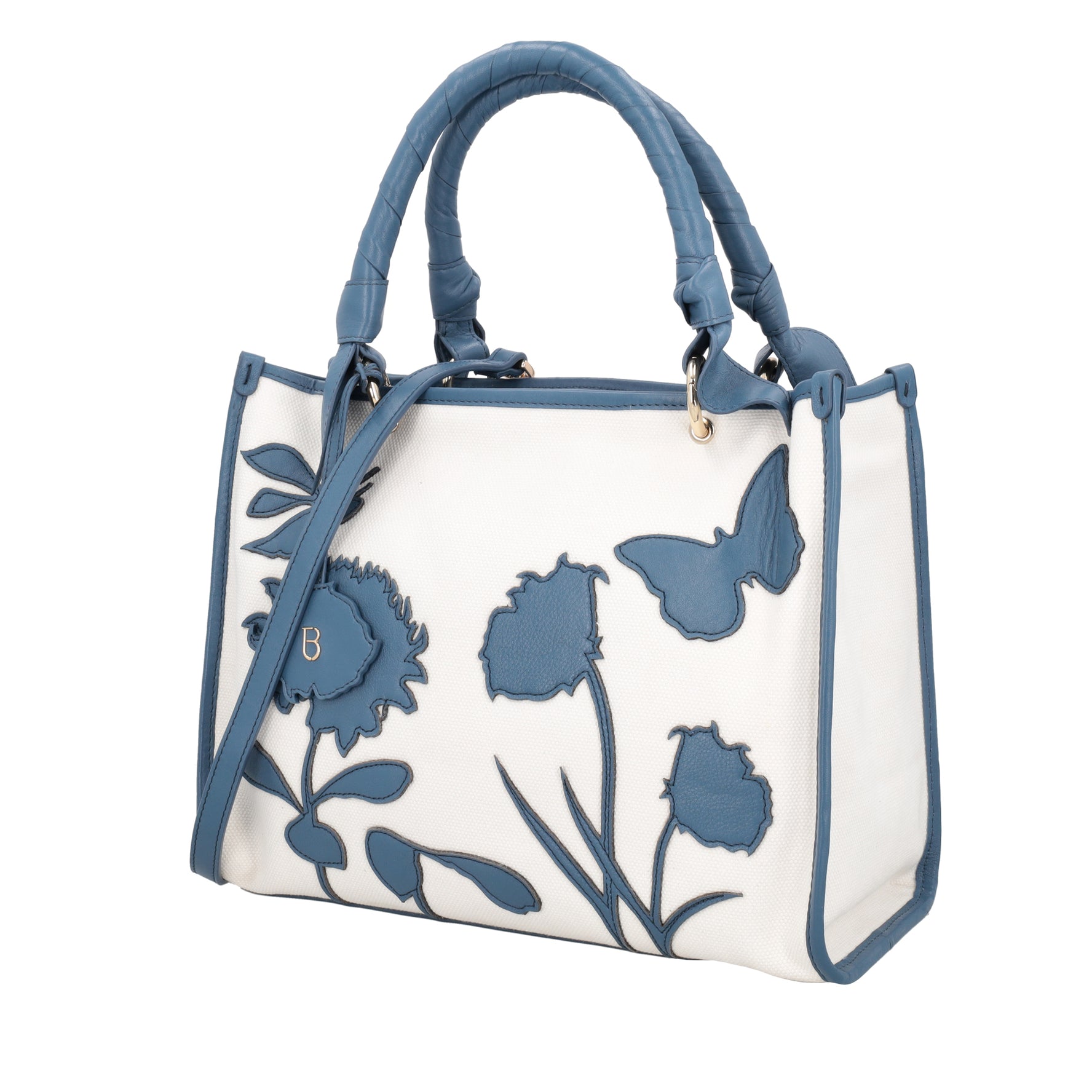 Shopping in pelle patch Miami colore blu