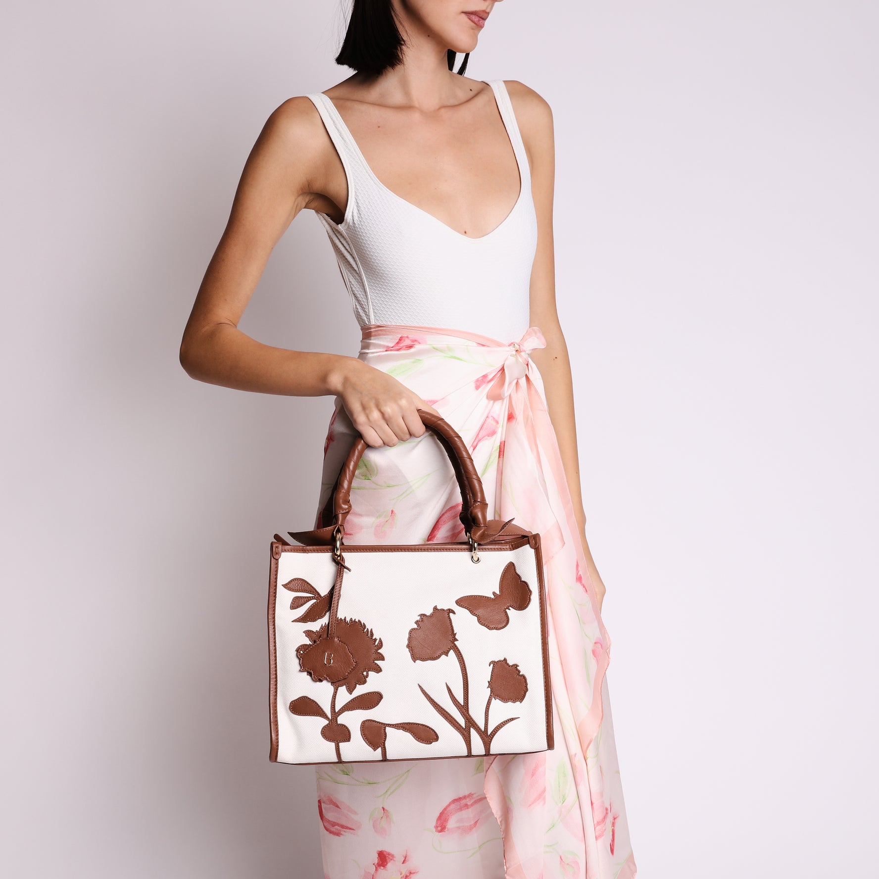 Shopping in pelle patch Miami colore cuoio