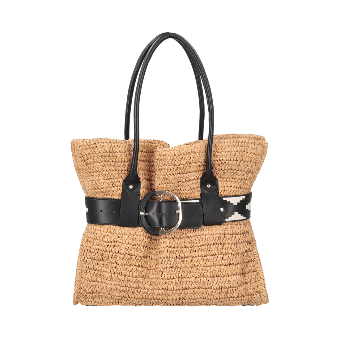 Kenya raffia shopping bag with black belt