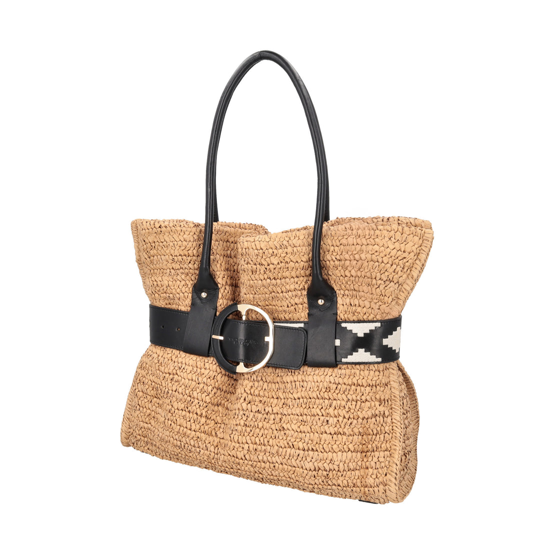 Kenya raffia shopping bag with black belt