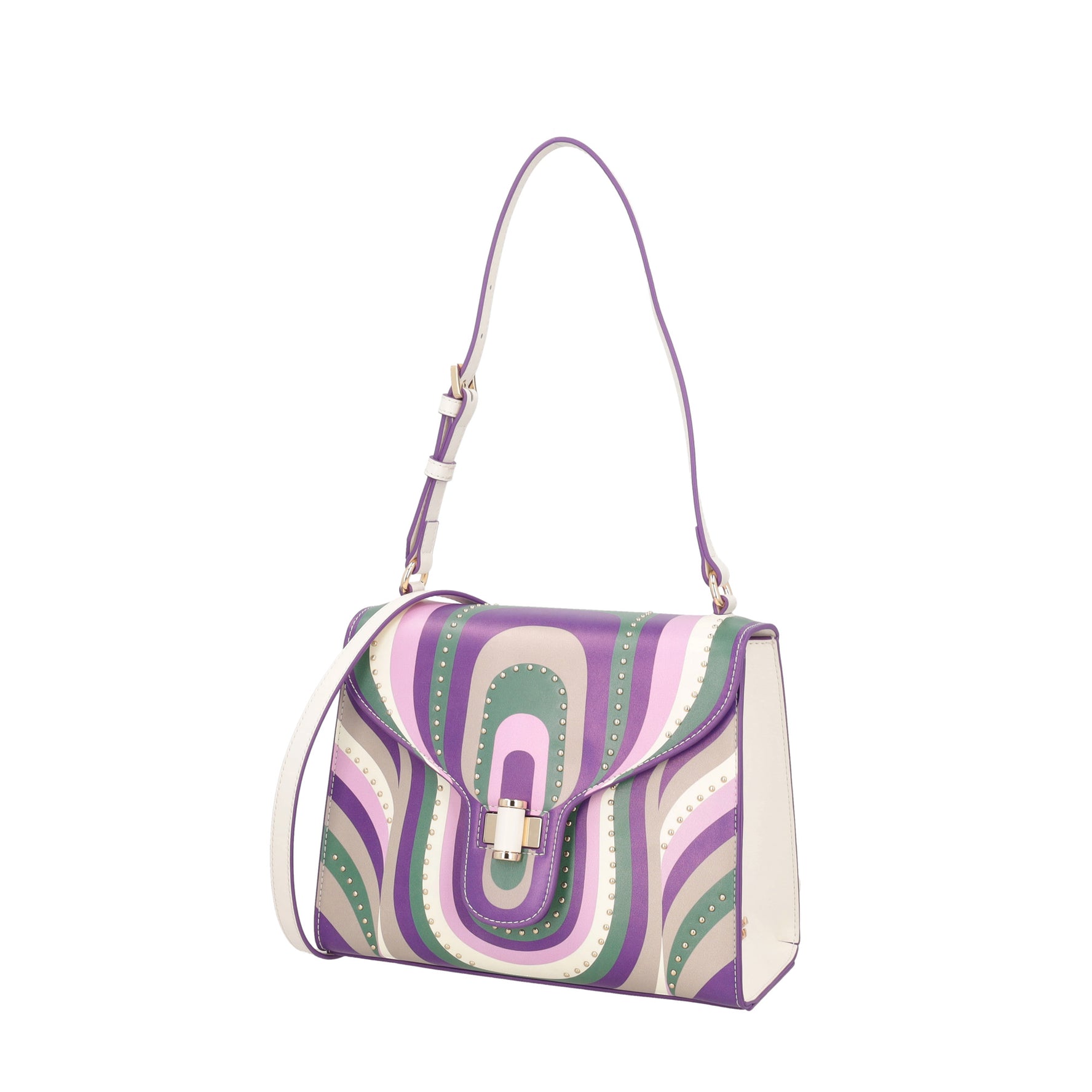 Borsa a spalla Gace in pelle con stampa colore viola