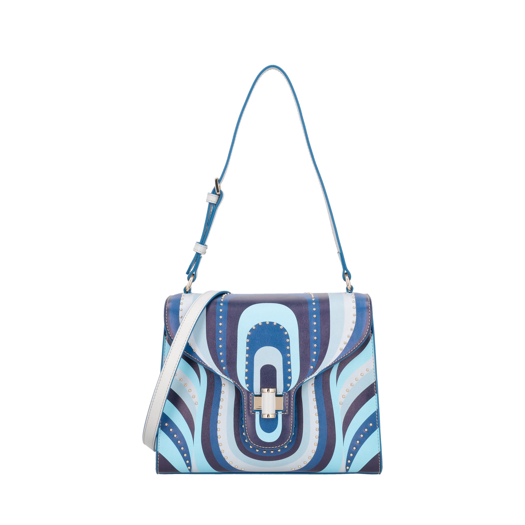 Borsa a spalla Gace in pelle con stampa colore bluette