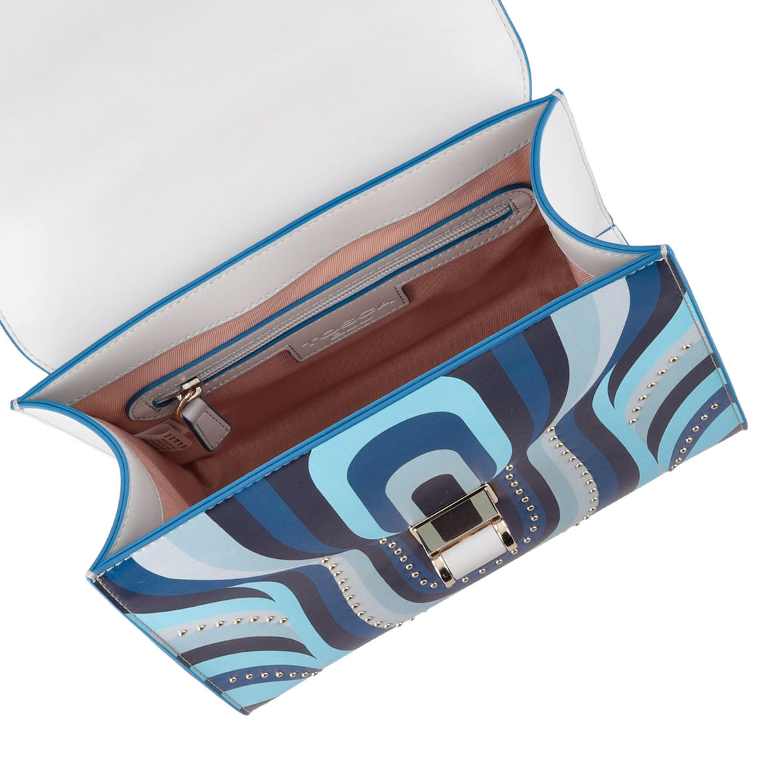 Borsa a spalla Gace in pelle con stampa colore bluette