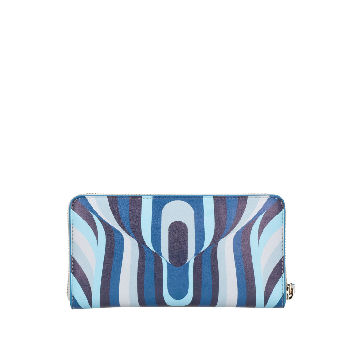 Portafoglio zip around Grace in pelle con stampa colore bluette