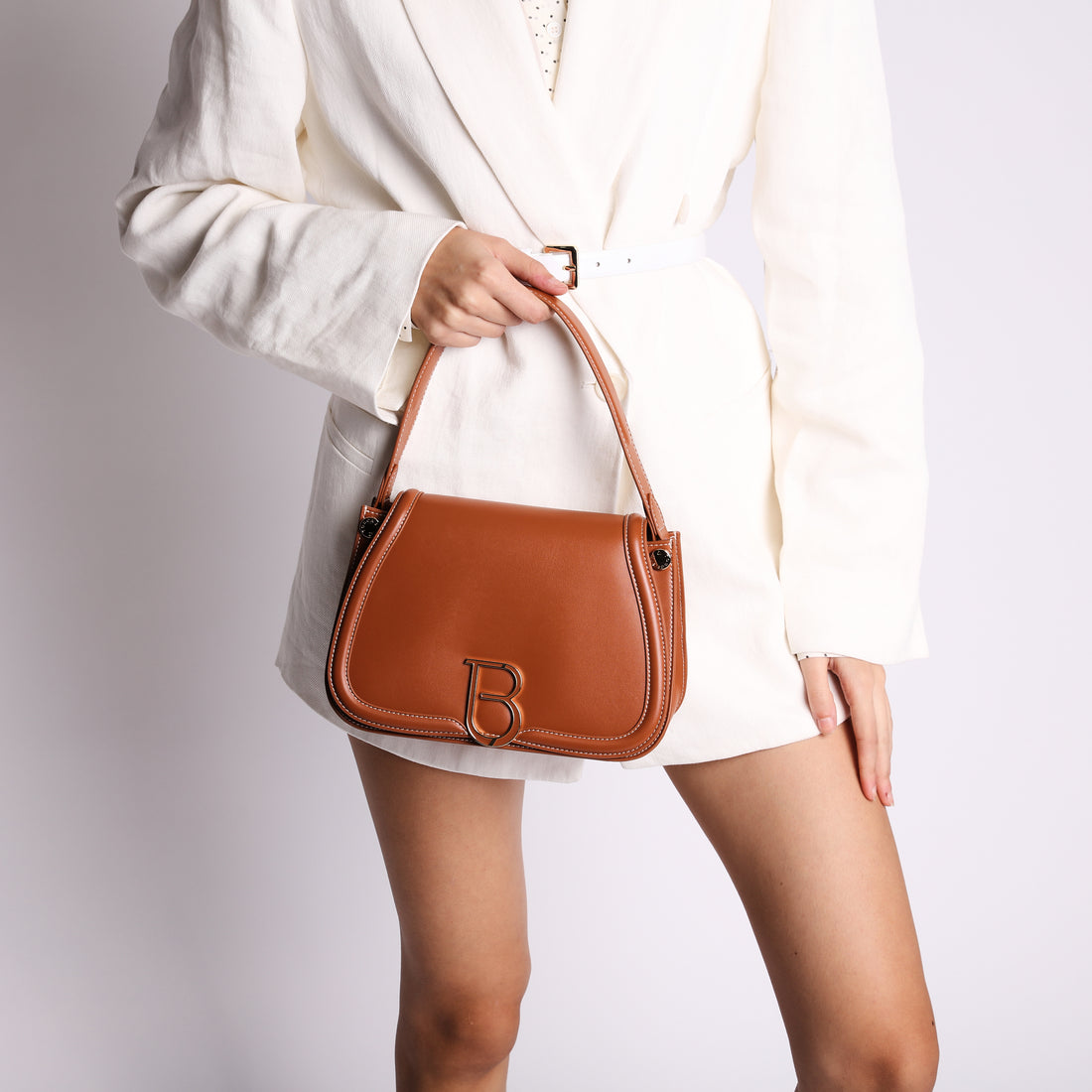 Borsa a spalla Margaret con logo colore cuoio