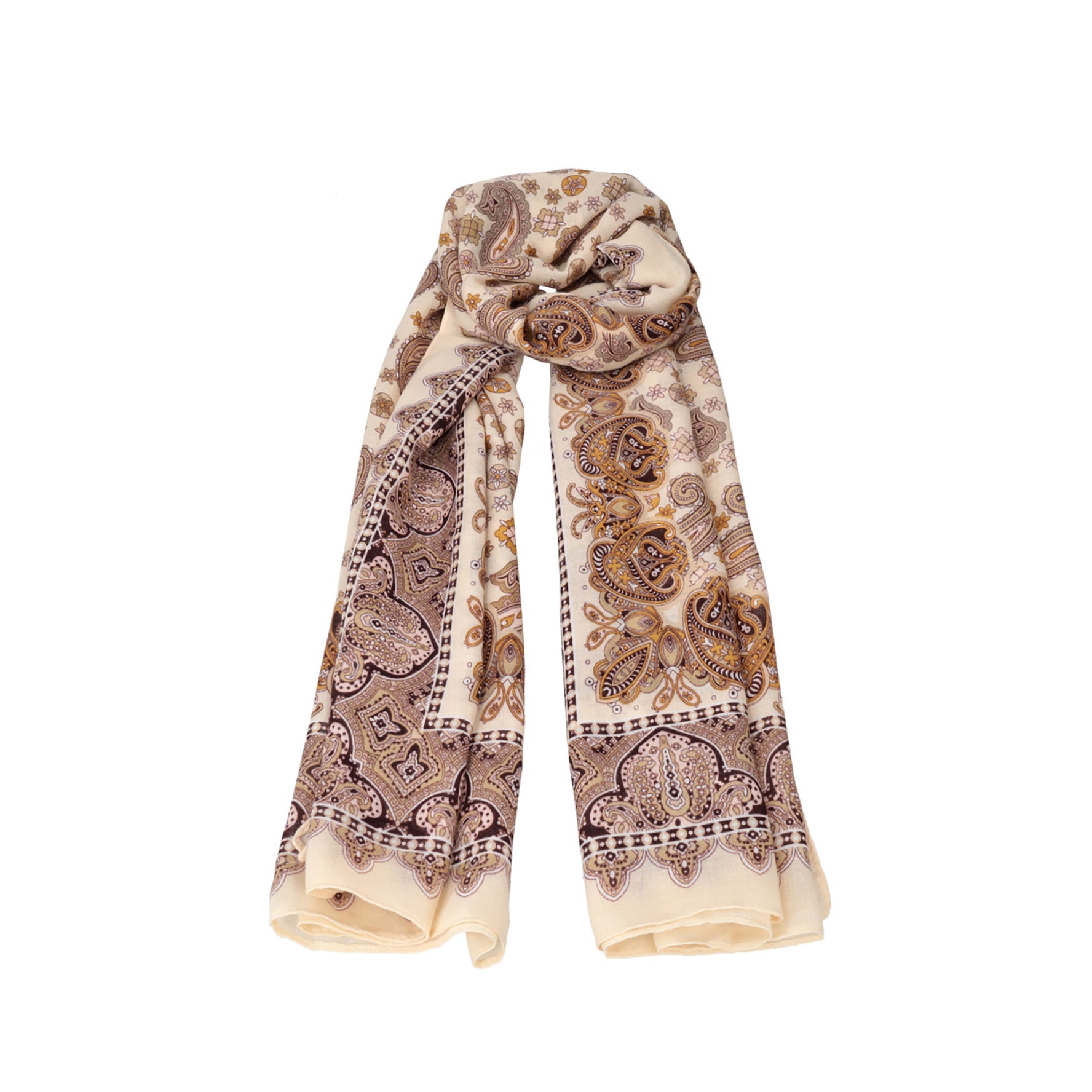 Caramel scarf with white print