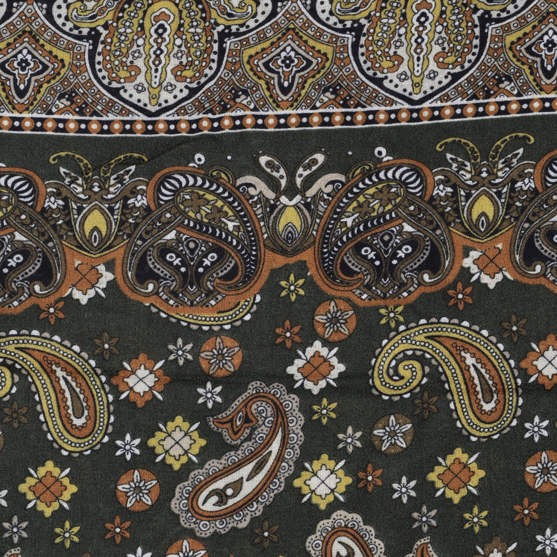Caramel scarf with olive green print
