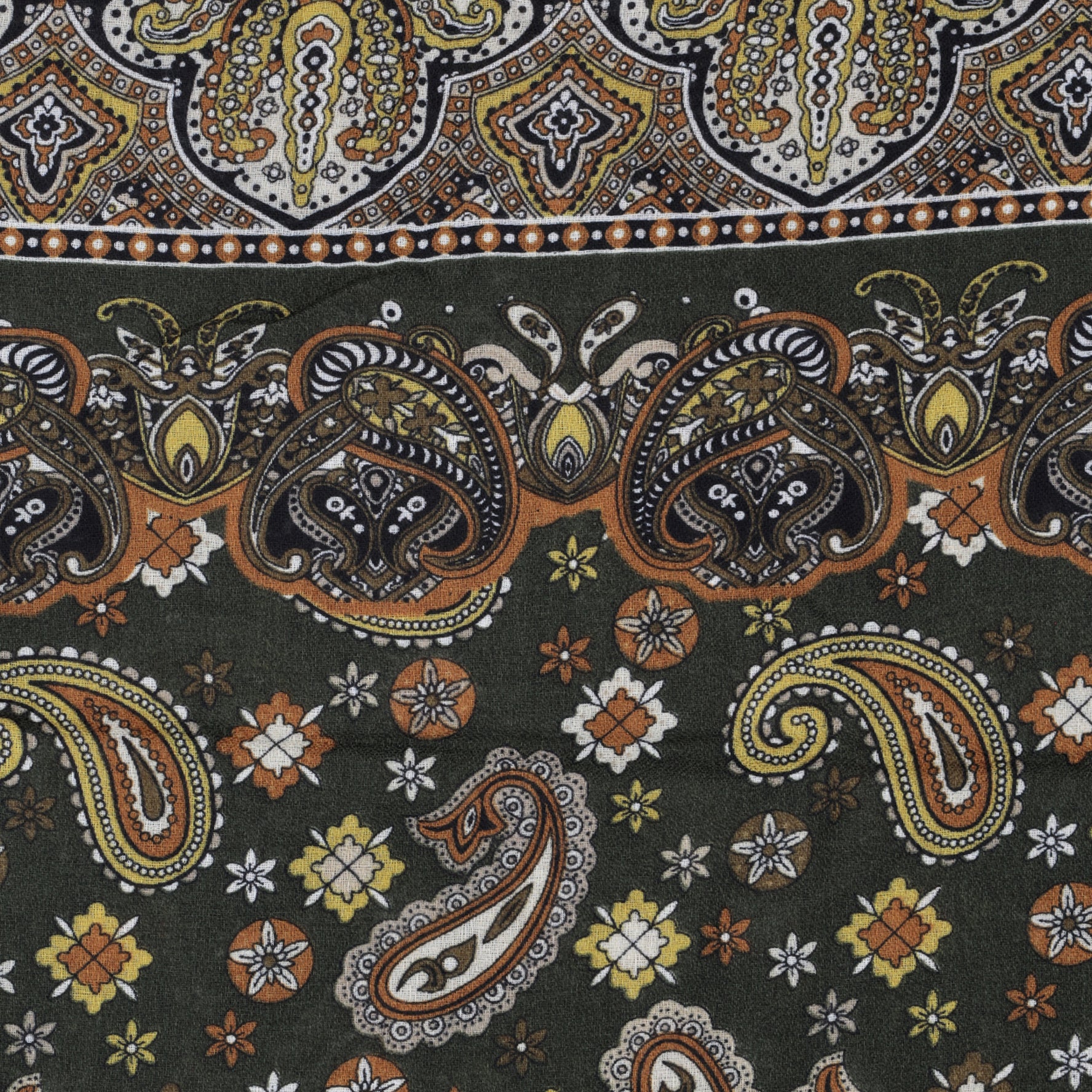 Caramel scarf with olive green print