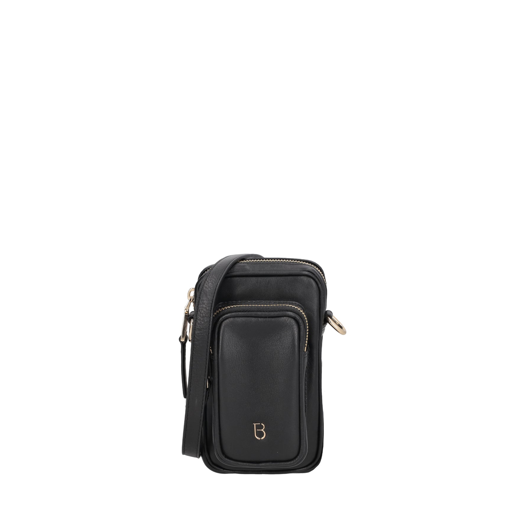 Evelyn mobile phone holder shoulder strap in black leather