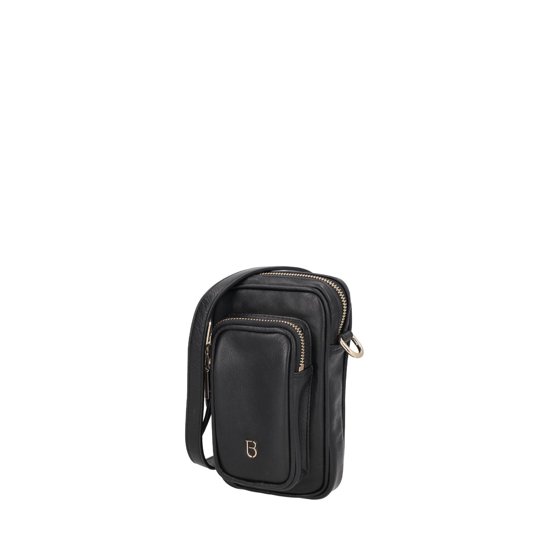 Evelyn mobile phone holder shoulder strap in black leather