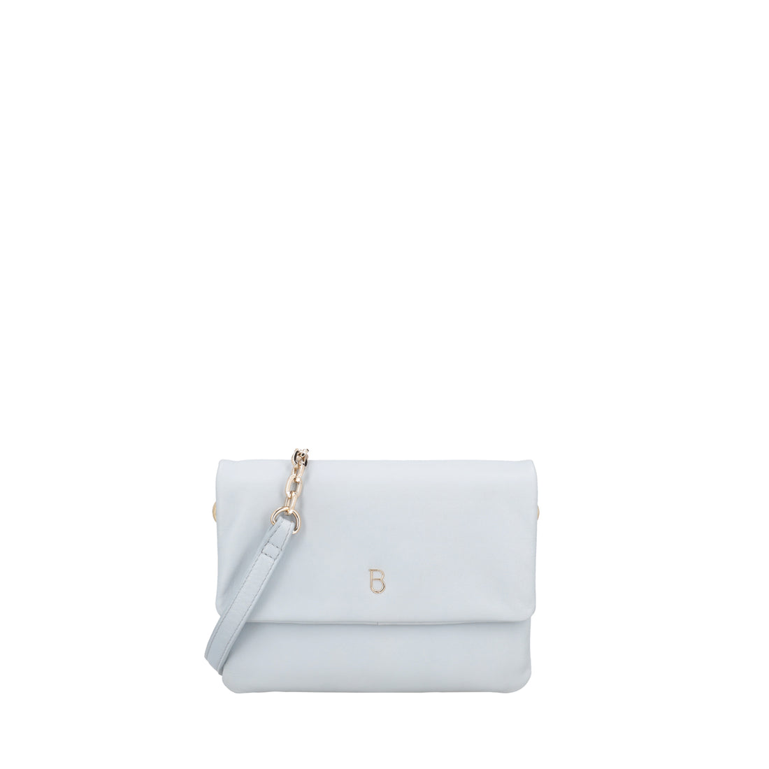 Leather shoulder bag with Evelyn flap in light blue
