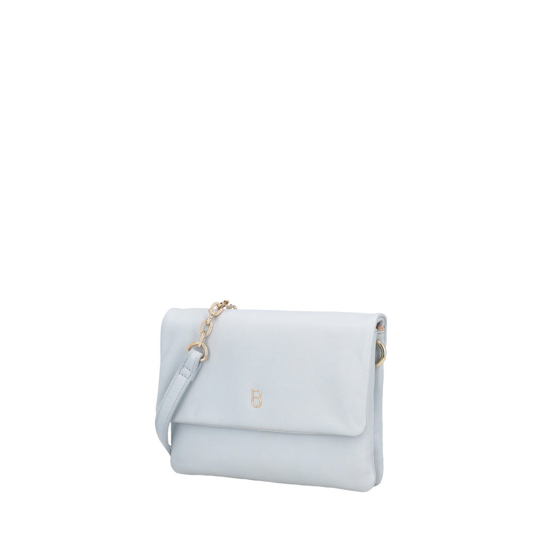 Leather shoulder bag with Evelyn flap in light blue