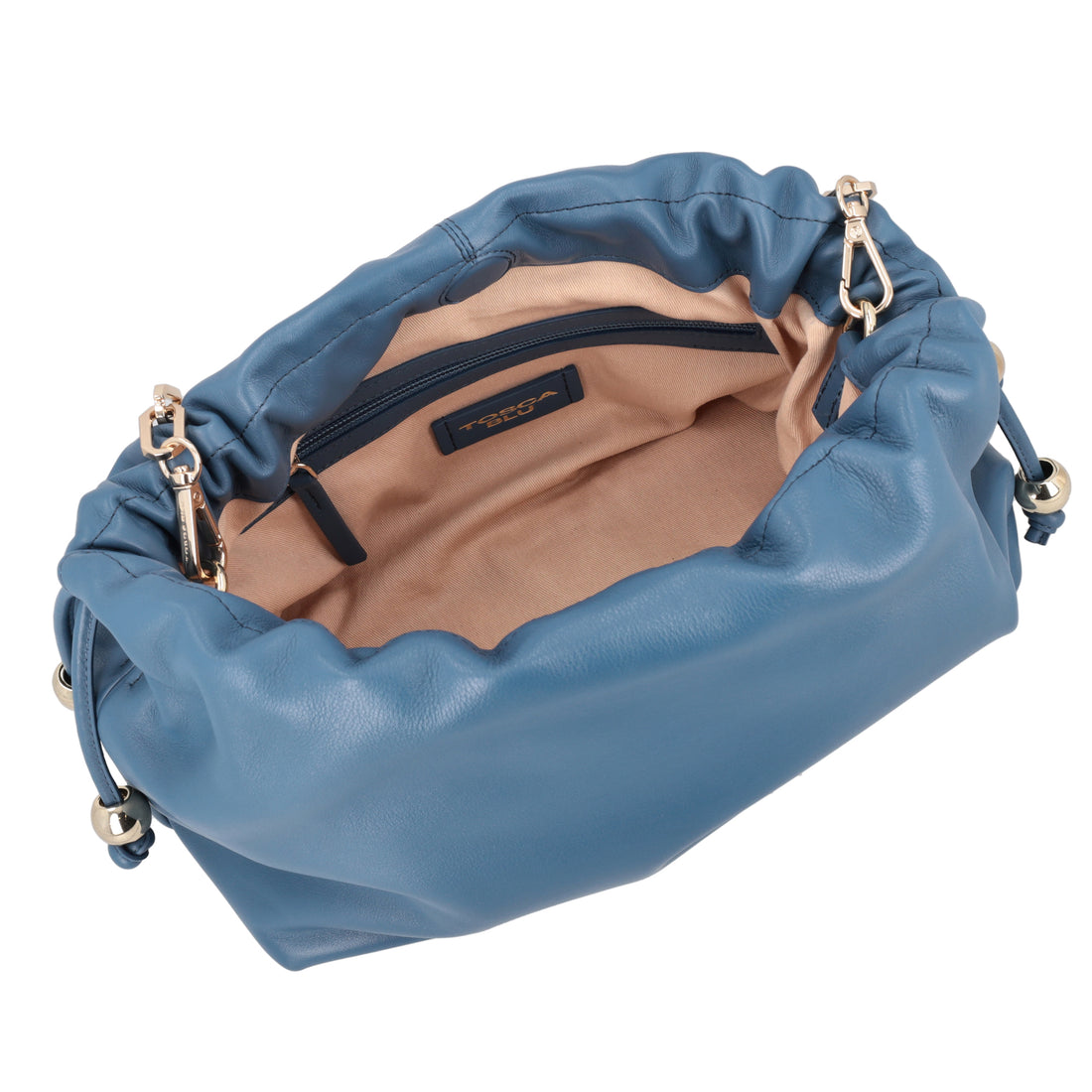 Pochette grande Harper in pelle con coulisse colore blu