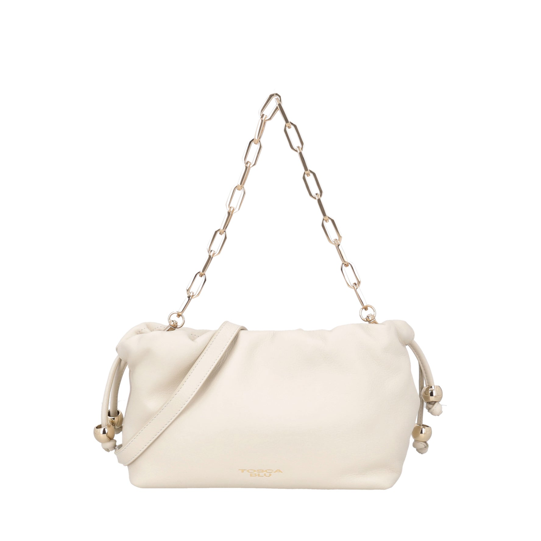 Pochette Harper in pelle con coulisse colore avorio