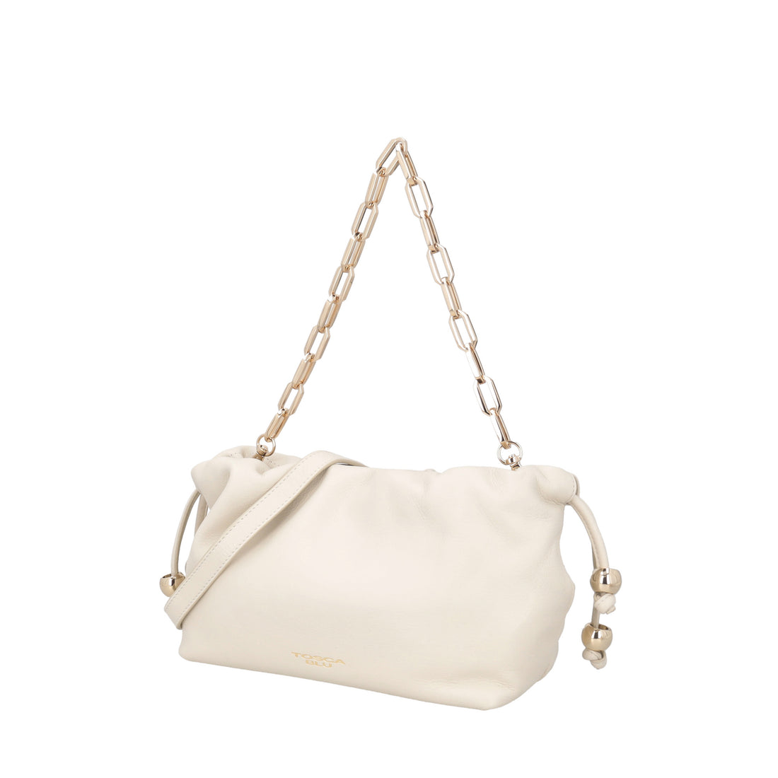 Pochette Harper in pelle con coulisse colore avorio