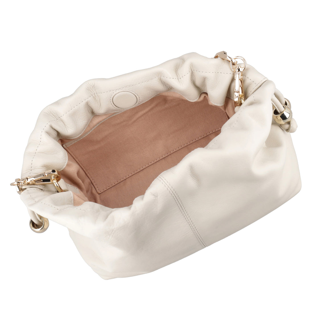 Pochette Harper in pelle con coulisse colore avorio