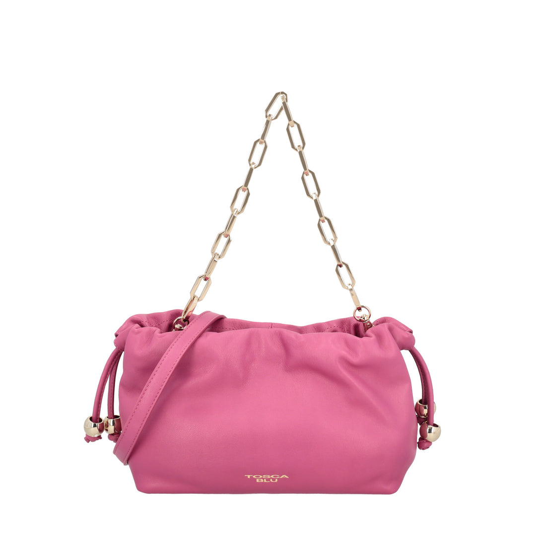 Pochette Harper in pelle con coulisse colore fucsia