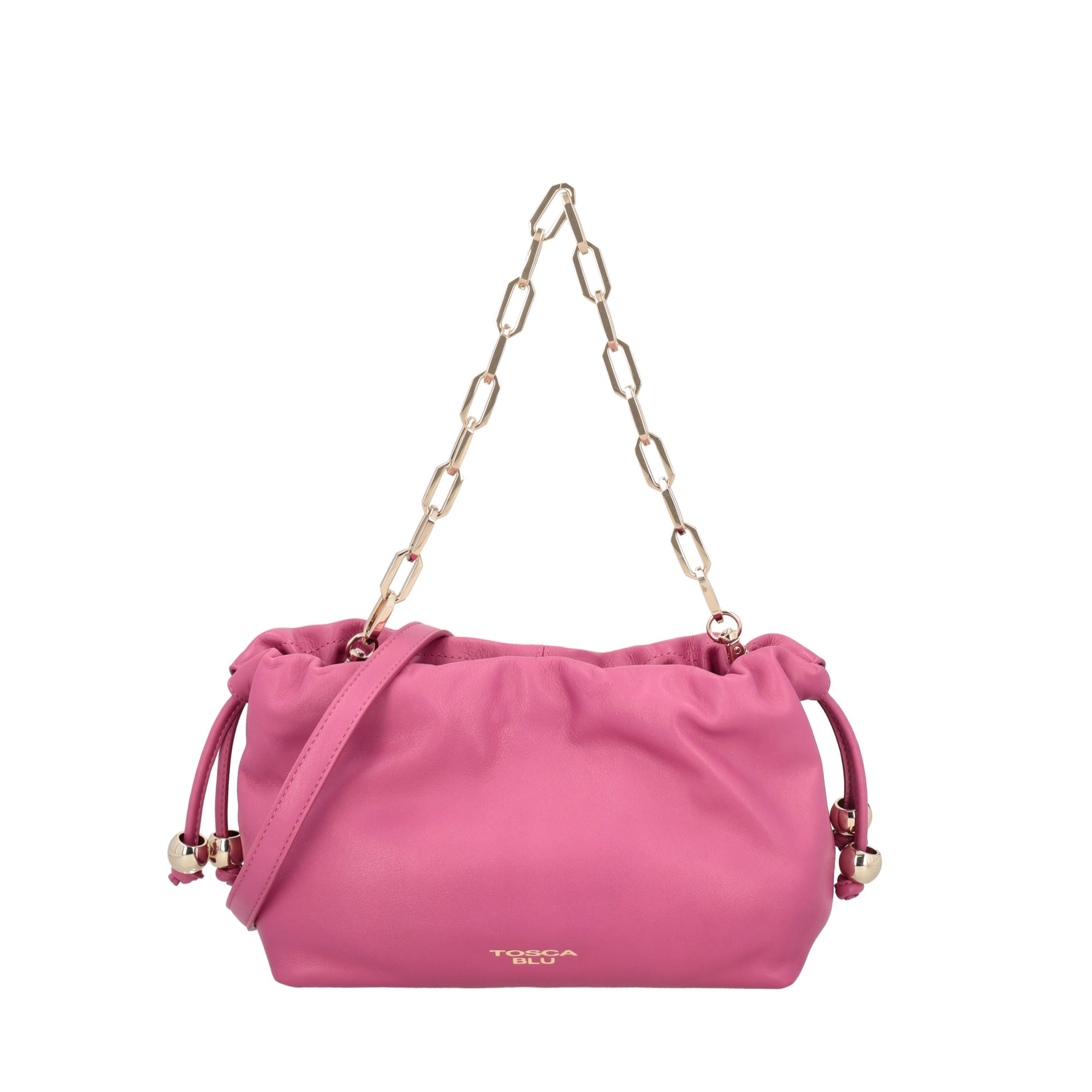 Pochette Harper in pelle con coulisse colore fucsia