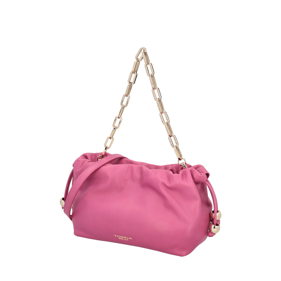 Pochette Harper in pelle con coulisse colore fucsia