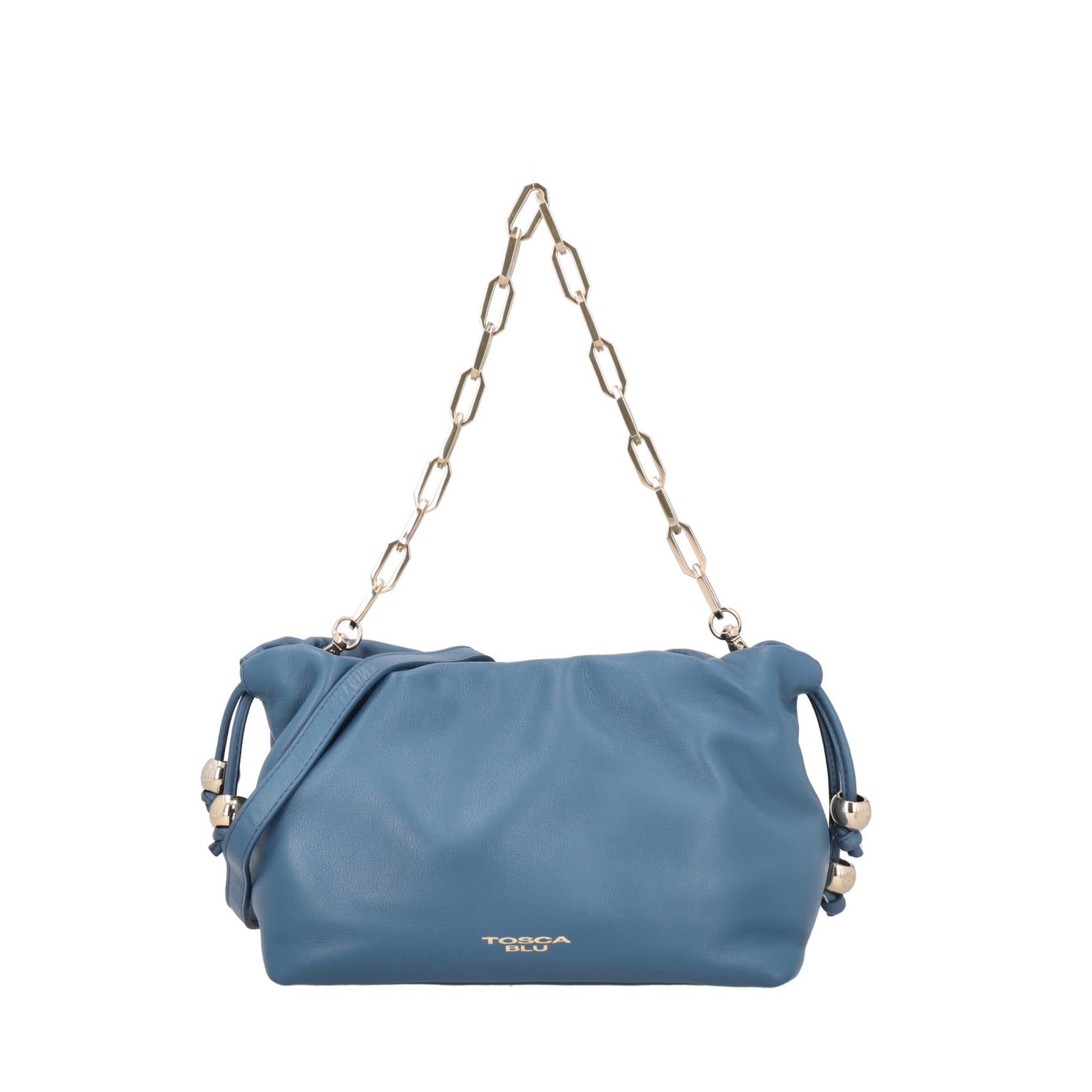 Pochette Harper in pelle con coulisse colore blu
