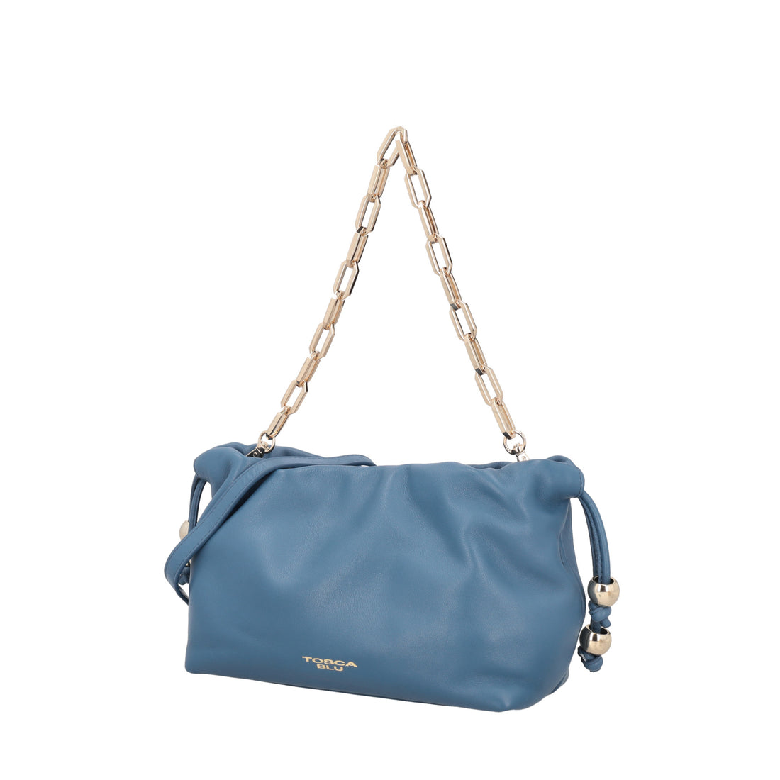 Pochette Harper in pelle con coulisse colore blu