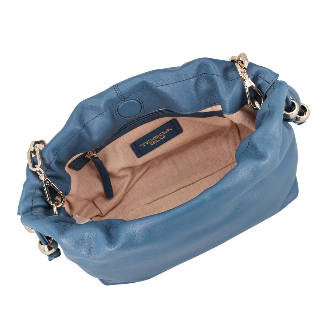 Pochette Harper in pelle con coulisse colore blu