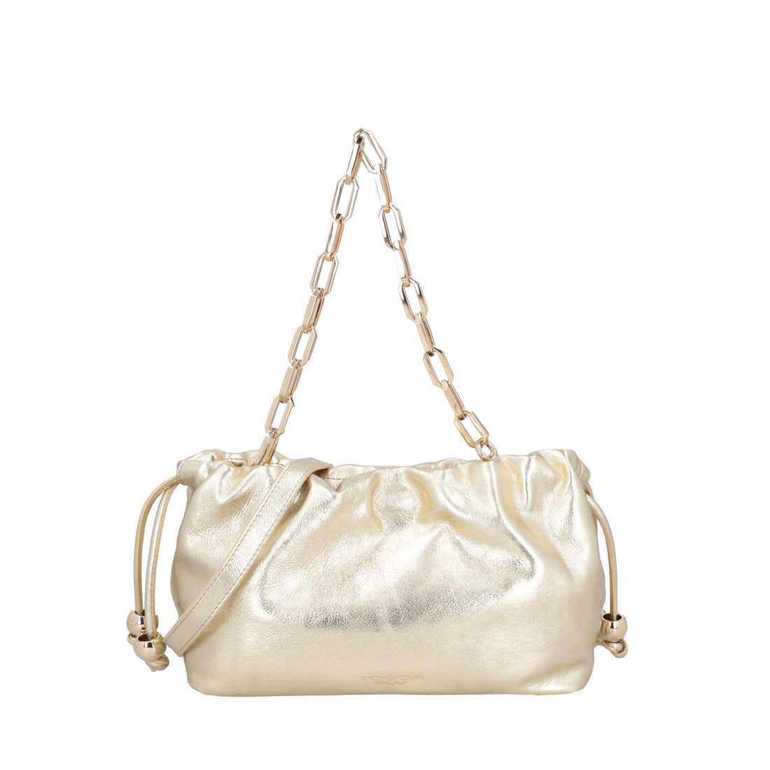 Pochette Harper in pelle con coulisse colore oro