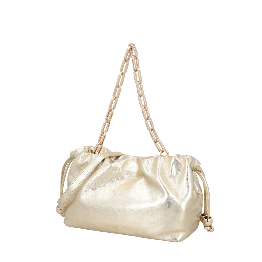 Pochette Harper in pelle con coulisse colore oro