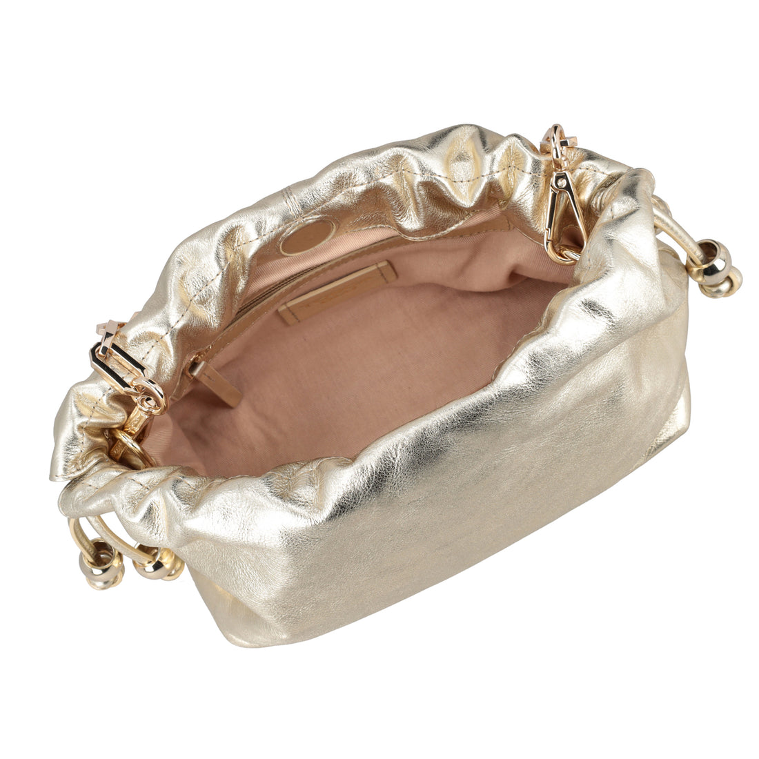 Pochette Harper in pelle con coulisse colore oro