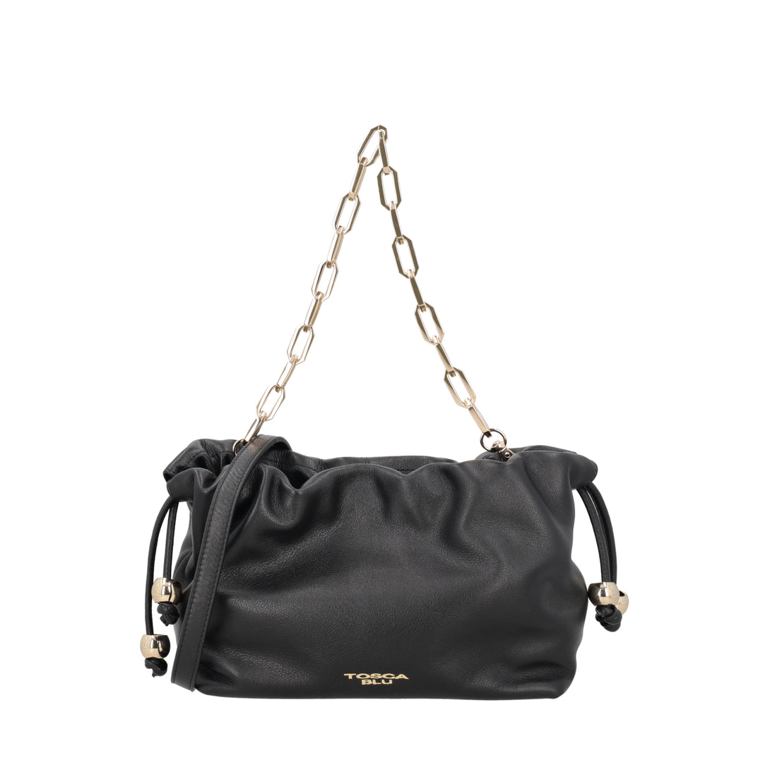 Pochette Harper in pelle con coulisse colore nero