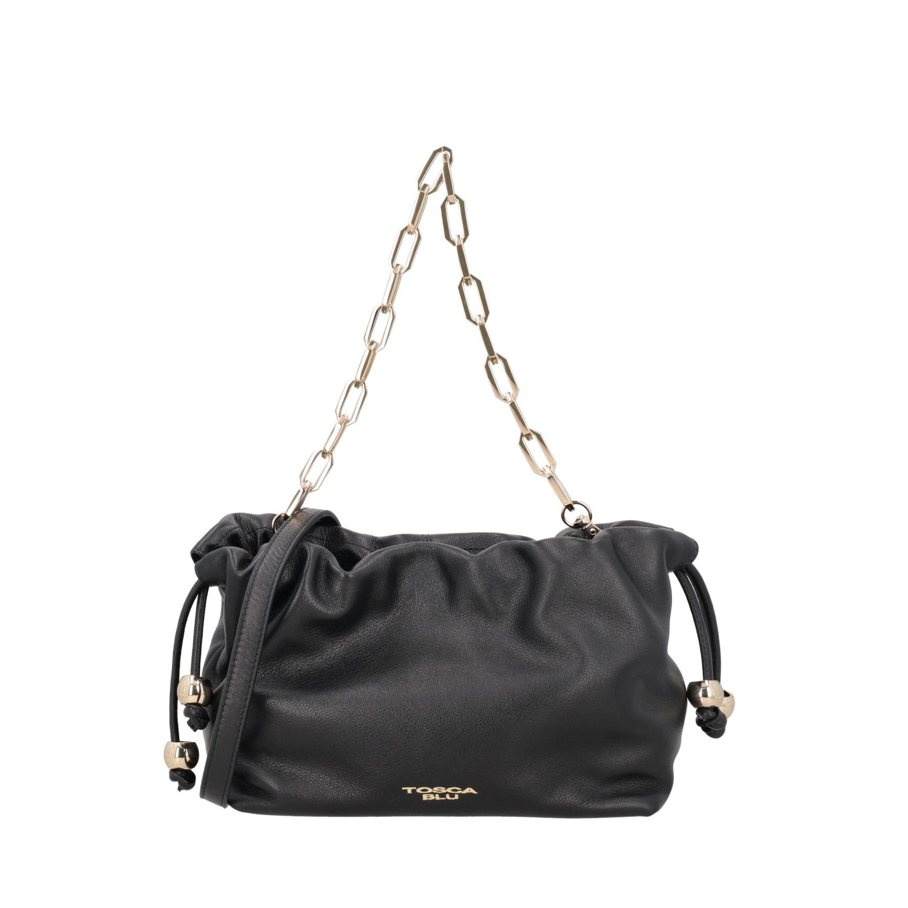 Pochette Harper in pelle con coulisse colore nero